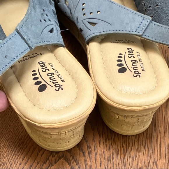 Bluegray SpringStep Orella Sandal,slingback wedges. Italian leather. Lasercut. - Picture 2 of 5